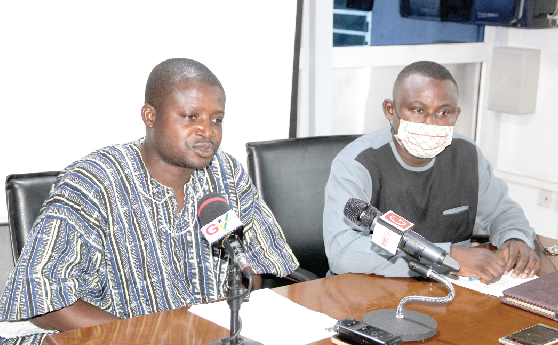  Mr. Bismark  Baisie Nkum (left), President of NALAG, addressing the press conference. With him is Mr. Kokro Amankwah (right), General Secretary of NALAG. Picture: ESTHER ADJEI