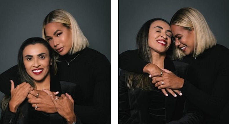 Marta (L) has announced her engagement to Orlando Pride team-mate Toni Deion Pressley