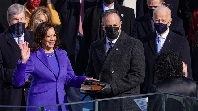 Kamala Harris was sworn into office by Supreme Court Justice Sonia Sotomayor.