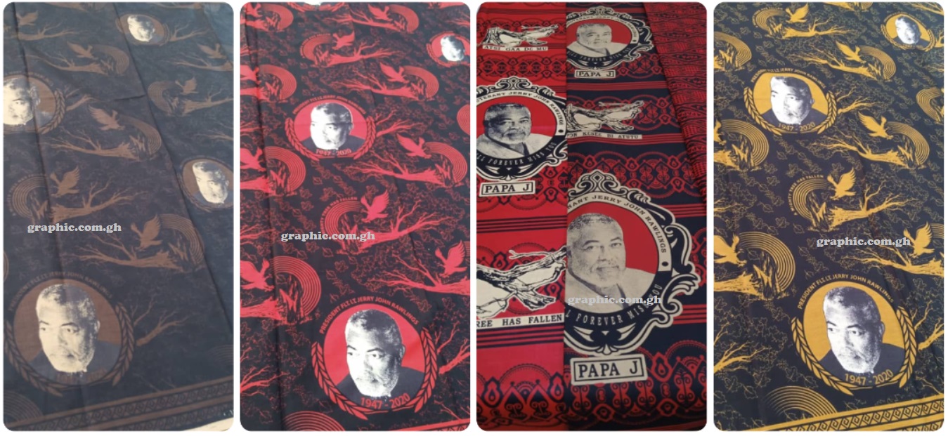 The typical Asante Kuntukuni (black and dark brown)  colour of the official family funeral fabric produced by GTP