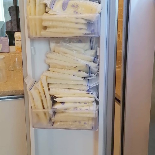 Some of the bagged breastmilk in Mrs Freda Obeng-Ampofo’s freezer