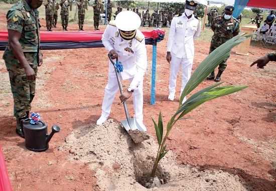 Vice Admiral Seth Amoama, the Chief of  the Defence Staff, planting a tree. Picture:  Maxwell Ocloo