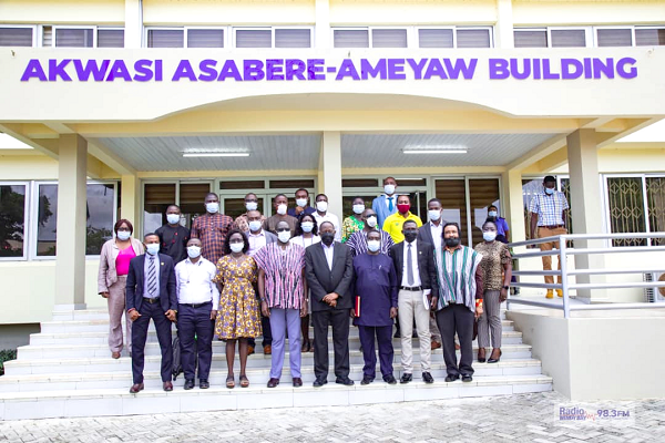 Rev Fr Afful-Broni (arrowed), the Vice-Chancellor of the University of Educaion Winneba, together with some university management members and leadership of GNACOPS after the meeting Meeting
