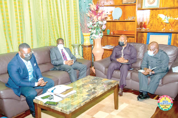 • Mr Mensah Thompson (left) with Mr Alban Bagbin (2nd left), Mr Samuel Okudzeto Ablakwa (2nd left), MP for North Tongu, and Mr Kofi Attoh, Special Assistant to Mr Bagbin