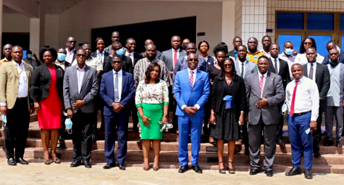 Prof. Abednego F. O. Amartey (4th right), Vice-Chancellor of the UPSA, with the students and some staff after the matriculation