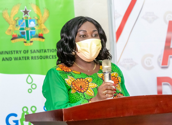 Ms Cecilia Abena Dapaah (right),  Minister of Sanitation and Water Resources, addressing participants in the Accra Dialogue