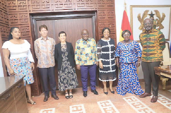 •President Nana Addo Dankwa Akufo-Addo with Ambassador Diana Acconcia (3rd left), the Head of the European Union, during the visit to the Jubilee House. With them are EU delegation and government officials. 