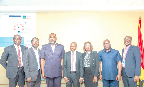 •  From left to right: Mr Benjamin Kwame Asante, the Director, Petroleum (MoEn); Mr Ablodun Durosimi-Etti,  N-Gas; Dr Matthew Opoku Prempeh, the Minister for Energy; Mr Aliyu R. Aminu, the Dir. Gen. N-Gas, Mr Olutoyin Adebayo, N-Gas; Mr Andrew Mercer, the Deputy Minister of Energy and Mr Emmanuel Antwi-Darko, the CEO, VRA