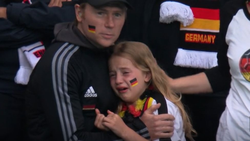 The young girl was filmed crying during England's 2-0 win over Germany at Wembley