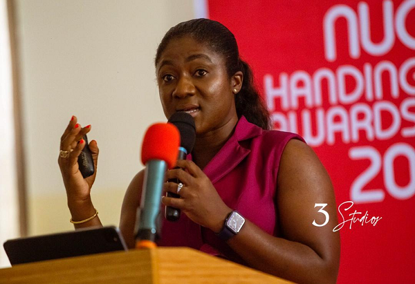 •  Mrs Akosua Manu, Deputy Chief Executive Officer of National Youth Authority, speaking at the forum    