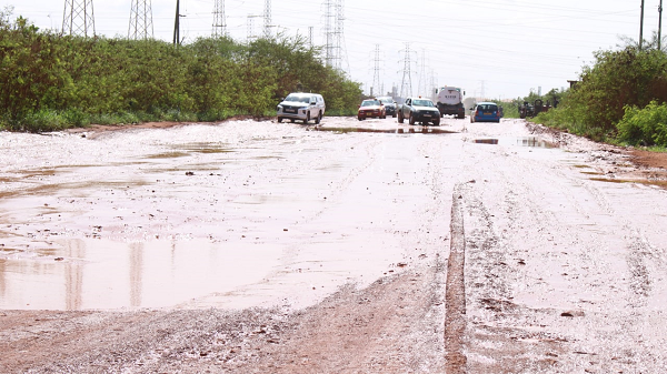 The state of the Tema Industrial Area–Kpone road after a downpour last Monday