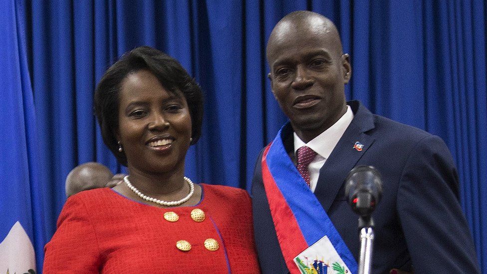 Martine Moïse said her tears would "never dry" following her husband Jovenel's assassination (pictured in 2017)