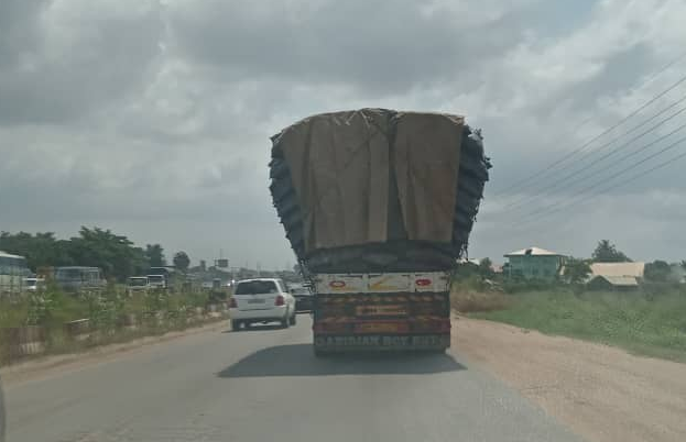 A cargo vehicle loaded with charcoal 