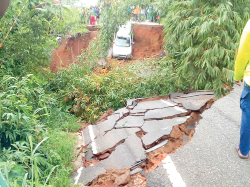 Portions of the  road that caved in
