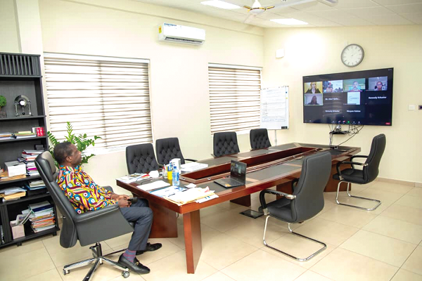 • Dr Yaw Osei Adutwum, Education Minister, addressing the High Level Advisory Group virtually from his office