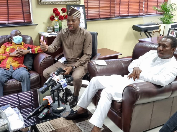 Mr Mahama Ayariga (middle), the spokesperson for Ghana’s delegation to the meeting, briefing the press. With him is Mr Alexander Afenyo-Markin (right), the Chairman of Ghana’s delegation to the ECOWAS Parliament