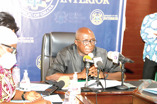 Mr Ambrose Dery the Minister of the Interior addressing the media after the event. Picture: GABRIEL AHIABOR