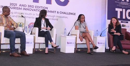  From left: Mr Issahaku Adam, Associate Professor, Department of Hospitality and Tourism Management of the University of Cape Coast; Mrs Assia Riccio, Founder of Evolving Women, Dubai, Prof. Keolebogile Shirley Motaung, Founder and Chief Executive Officer of Global Health Biotech; Mrs Elcia Grandcourt, Regional Director of Africa UNWTO, in a panel discussion at the Africa Youth in Tourism Summit in Accra. Picture: Patrick Dickson 