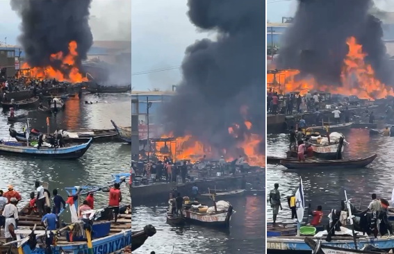 Smoke from some of the burning canoes at Elmina landing bay