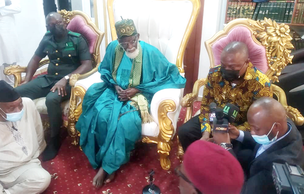 • Sheikh Osman Nuhu Sharubutu (middle), the National Chief Imam, flanked by Mr John Allotey (right), the CEO of the Forestry Commission, and Mr Sulemana Nelson, his deputy