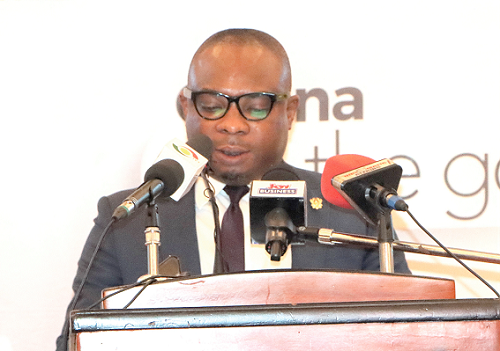 Mr Samuel Dentu (inset), the Deputy CEO of the GEPA, addressing the Rwandan delegation  