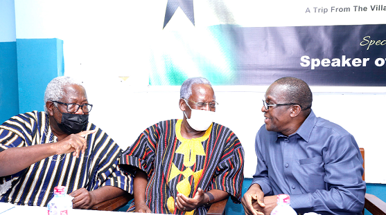 Mr Ken Dzirasah (left), interacting with Mr Alban Bagbin (right), Speaker of Parliament and Mr Kojo Yankah (middle), a former Member of Parliament and Chairman for the occasion. Picture: NII MARTEY M. BOTCHWAY