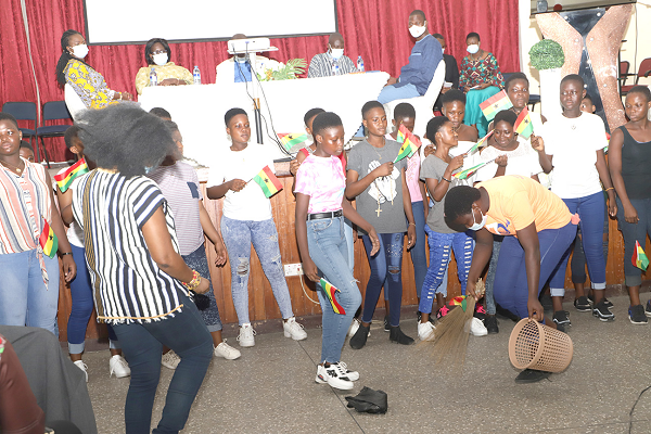 Students of the Osu Presbyterian Girls’ Choir in a clean environment skit during the event. Picture: EDNA SALVO-KOTEY