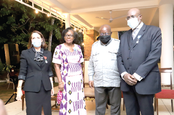 President Akufo-Addo (2nd right) with Mr Mawuli Ababio (right), Mrs Lilian Osae-Kwapong (2nd left) and Mrs Annie Sophie Ave, the French Ambassador to Ghana
