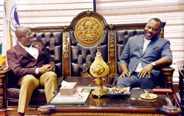The Nigerian Minister of State for Petroleum Resources, Chief Timipre Sylva (left) welcoming Ghana’s Minister for Energy, Mr Matthew Opoku Prempeh to his office.