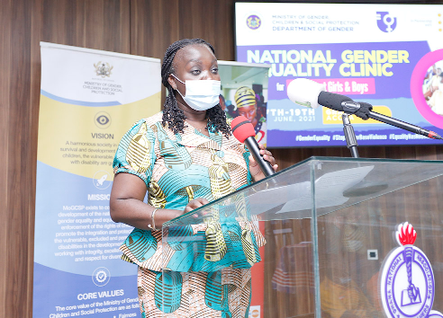 Mrs Faustina Acheampong, Director of Gender, Ministry of Gender, Children & Social Protection delivering the welcome address. Picture: NII MARTEY M. BOTCHWAY