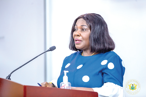 Ms Cecilia Abena Dapaah, the Minister for Sanitation and Water Resources, addressing the media