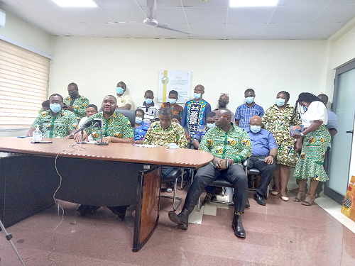 Mr Abdul-Moomin Gbana, General Secretary of the GMWU, addressing the news conference in Accra