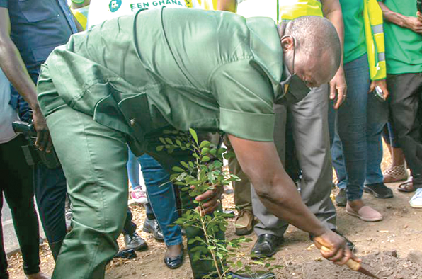 FLASHBACK: Mr Samuel Abu Jinapor, Minister of Lands and Natural Resources, leading the tree planting exercise at the ministry