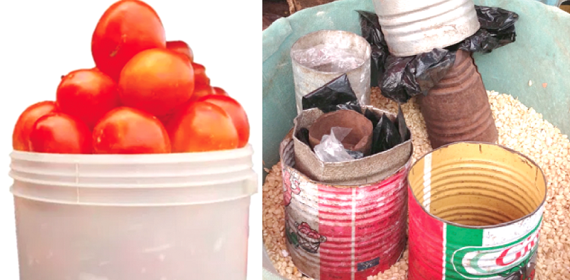 Olonka and margarine measures &amp; A bucket of tomatoes