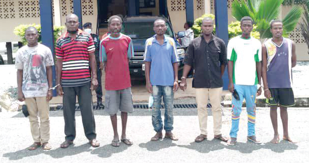 The suspects  from left: Anani Koko, Fianyo Sandema, Kudzo Akpatsu, Huno Kofi Koko Alias Ando Kofi, Kwamevi Kagbetor, Louis Etse and Senanu Ashitor Atsikpo