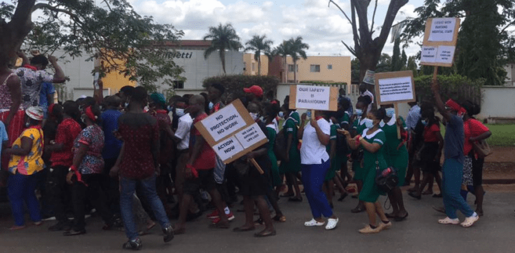 Pantang Hospital staff lay down tools