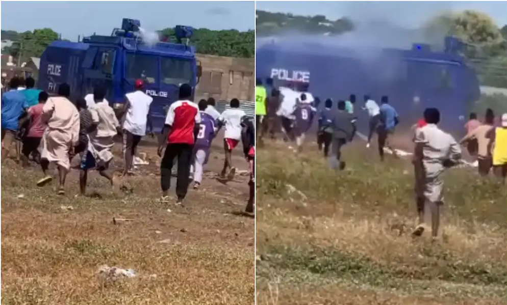 Ejura protest: Video of youth chasing water cannon shooting water at police pops up
