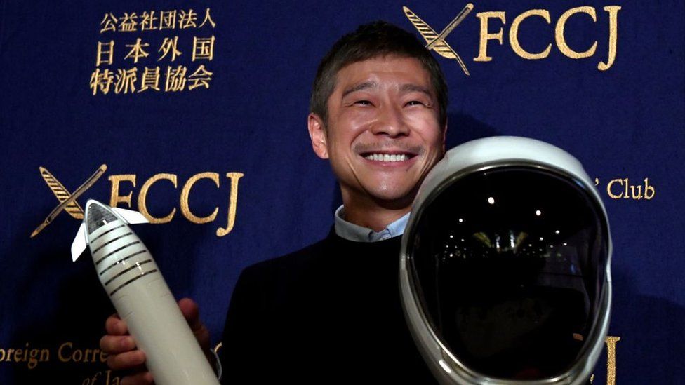 image captionYusaku Maezawa wants eight members of the public to join him on a trip around the moon
