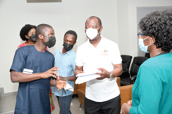 Mr Harrison Kofi Abutiate (2nd right), National President, Glaucoma Patients Association of Ghana, and Dr Dzifa Bella Ofori-Adjei (right), Secretary, Opthalmological Society of Ghana, speaking to the media after the launch. Picture: EBOW HANSON