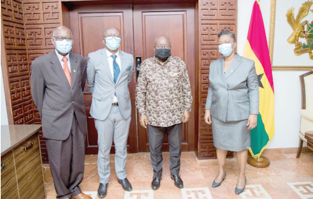 From right to left: Mrs Carlien Bou-Chedid, President of FAEO, President Nana Addo Dankwa Akufo-Addo, Mr Leslie Alexander Ayeh, President of GhIE/President-elect of WAFEO and Mr Abbey-Sam, Chairman of the Engineering Council of Ghana after the meeting