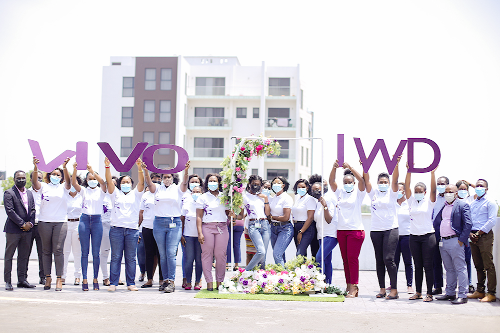 Vivo Energy Ghana employees in a shout of encouragement on International Women's Day