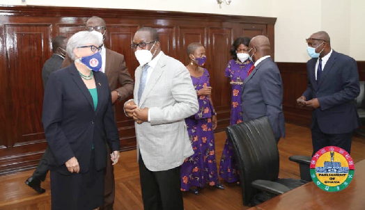  Mr Alban Bagbin (right), the Speaker of Parliament, interacting with Ms Stephanie Sullivan, the United States Ambassador to Ghana 