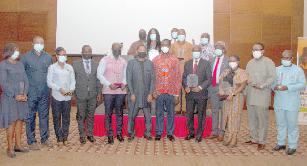 Dr Yaw Osei Adutwum (arrowed), Minister of Education, and other dignitaries with the sponsors 
