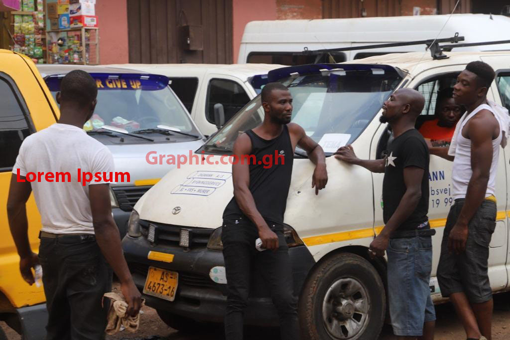 Some drivers at Dr Mensah lorry terminal, in Kumasi, going about their normal duties with no regard for the COVID-19 safety protocols. Picture: EMMANUEL BAAH