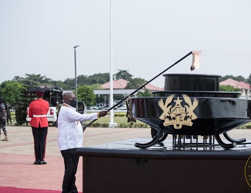 The President Akufo-Addo lighting the perpetual flame