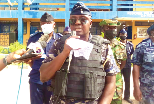 DCOP Dr Sayibu Pabi Gariba, Upper East Regional Police Commander, addressing the media