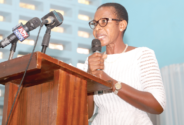   Ms Anastasia Zanoo (right), Greater Accra Regional Director of the National Service Scheme,	addressing the participants