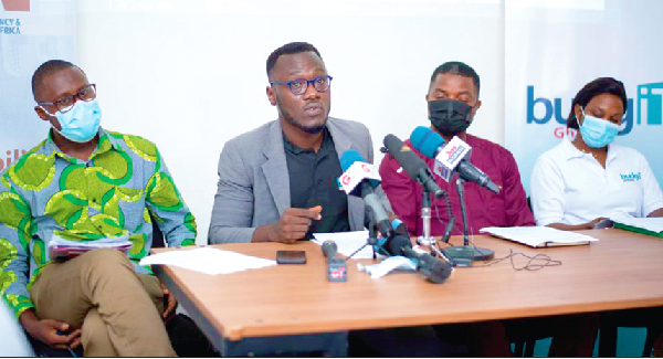 Mr Ray Fiifi Nkum (2nd left) speaking at the launch. With him are other members of the organisation