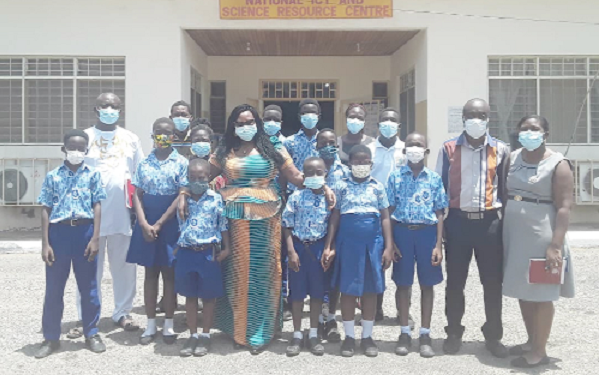 • Mrs Olivia Serwaa Opare, Director of Science Education of the Ghana Education Service with the contestants and management of the school