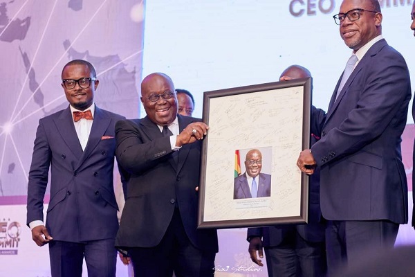 Left to right: Ernest De-Graft Egyir, President Akufo-Addo and Edward Effah, Founder of Fidelity Bank at the 3rd Ghana CEO Summit in 2018